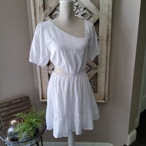 Le Lis Women's Large Cotton Embroidered Asymmetrical Cut-Out Mini Dress in White
